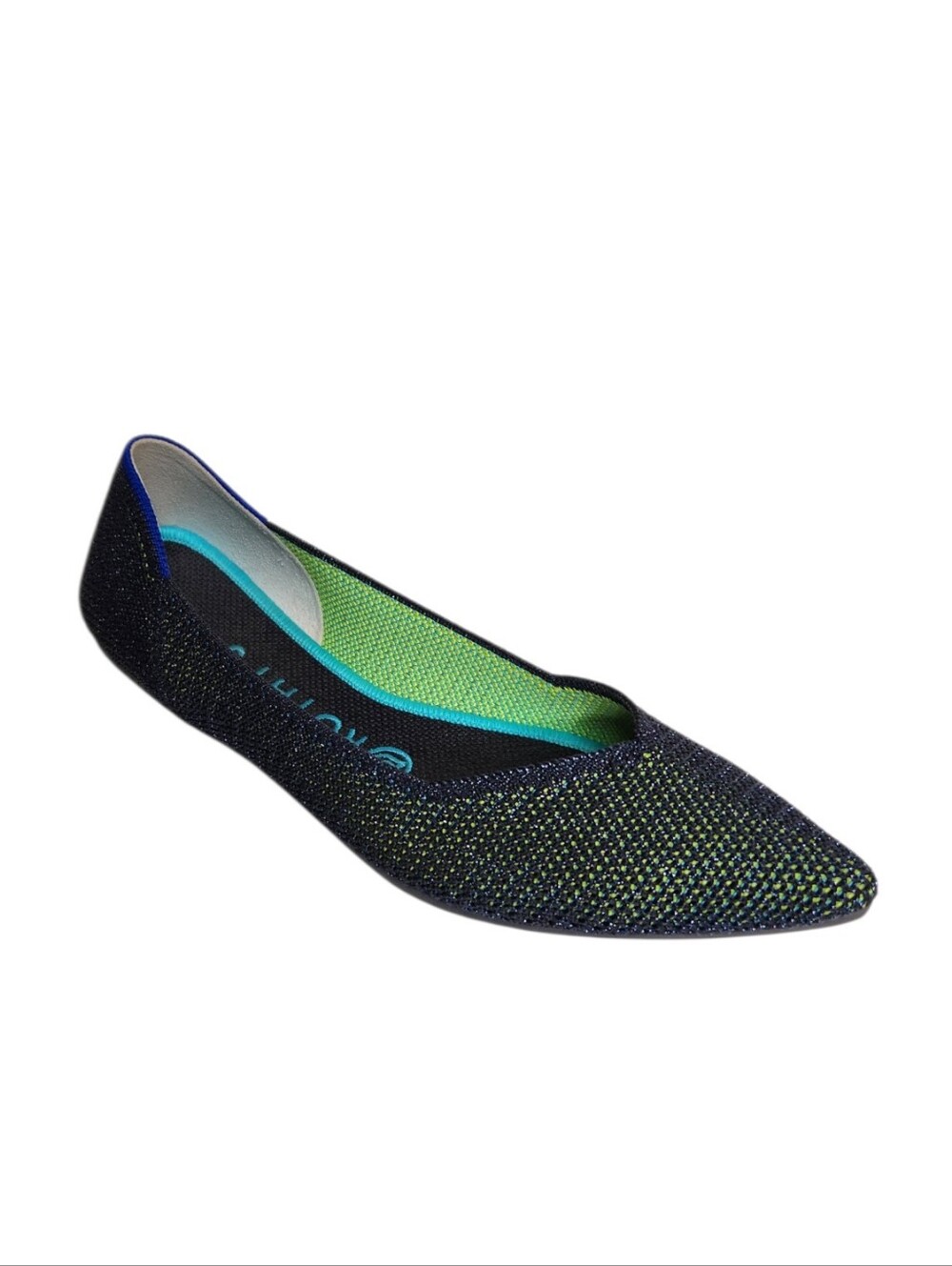 Rothy's The Point Metallic Lattice Ballet Flat Blue Green Size 7.5